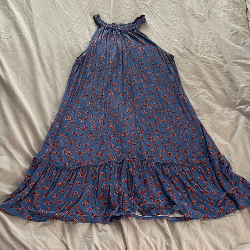 LOFT Blue and Red Floral Swing Dress